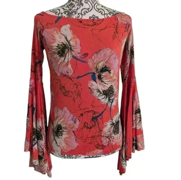 Free People We The Free Birds Of Paradise Printed Top Orange Women's size Medium - Picture 2 of 13